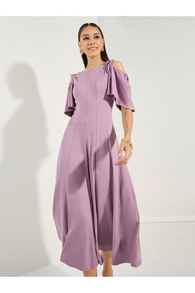 Styli Cold Shoulder Flared Midi Dress