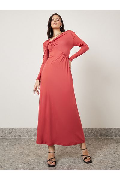 Styli Asymmetric Neck Ruched A-Line Maxi Dress