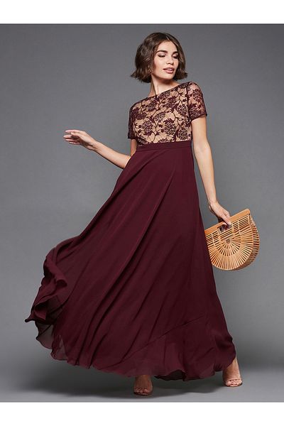 Miss Chase By Styli Lace Detailed High Neck Maxi Dress