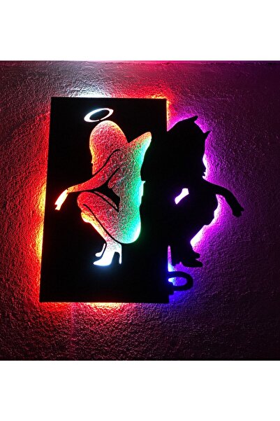 Genel Markalar Angel & Devil Led Işıklı Ahşap Tablo 50x45cm