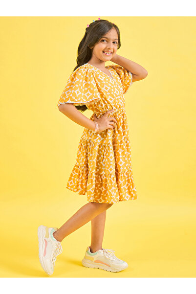 Stylo Bug By Styli Geometric Print V Neck Tiered Dress