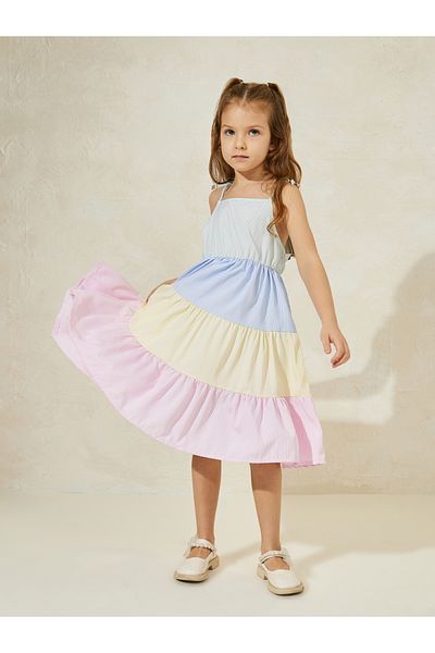 Styli Strappy Color Block Tiered  Dress