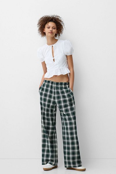 Bershka Checked Straight Fit Pants