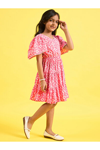 Stylo Bug By Styli Geometric Print V Neck Tiered Dress