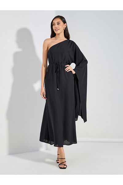 Styli Solid One Shoulder  Maxi Dress