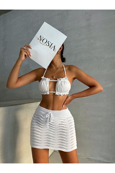 Nosia Γυναικεία Μίνι Πλεκτή Φούστα Παραλίας με Σχέδιο Wave