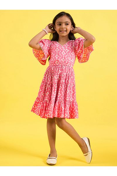 Stylo Bug By Styli Geometric Print V Neck Tiered Dress