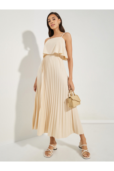 Styli Strappy Pleated Overlay Maxi Dress