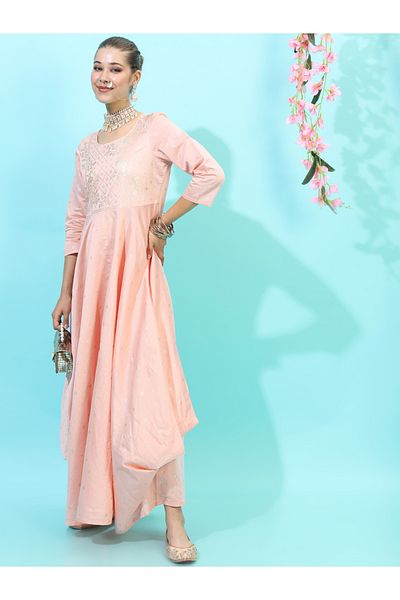 Vishudh By Styli Foil Print A-Line Maxi Dress with Box Pleats