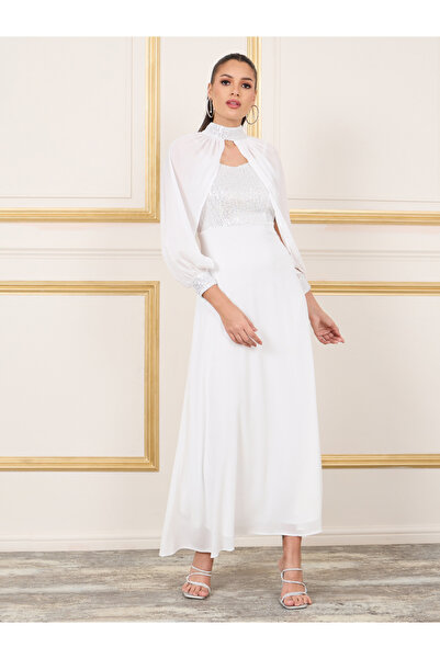 Styli Sequin Detail Strappy A-Line Dress with Removable Cape Sleeves