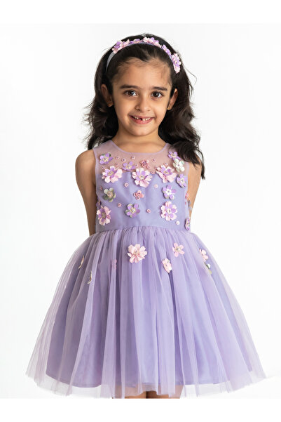 Styli Floral Applique Mesh Insert Skater Dress