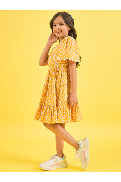 Stylo Bug By Styli Geometric Print V Neck Tiered Dress