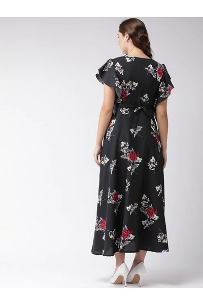 U&F By Styli Floral Print A-Line Maxi Dress with Frill Sleeves