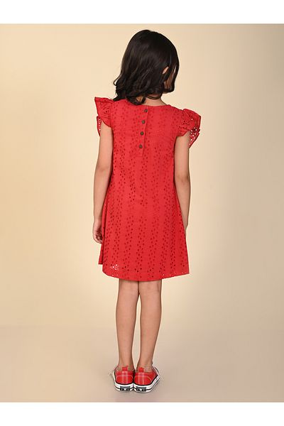 LilPicks By Styli Schiffli Ruffle Detail Dress