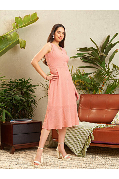 Sassafras By Styli Dobby Frill Hem Midi Dress