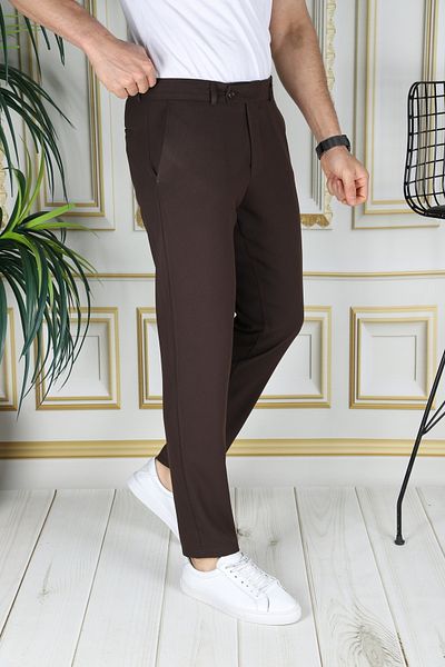 Mamlay Men's Brown Flexible Lycra Ankle Length Fabric Trousers