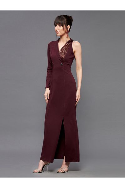 Miss Chase By Styli Sequin Detail One Sleeves Side Slit Maxi Dress