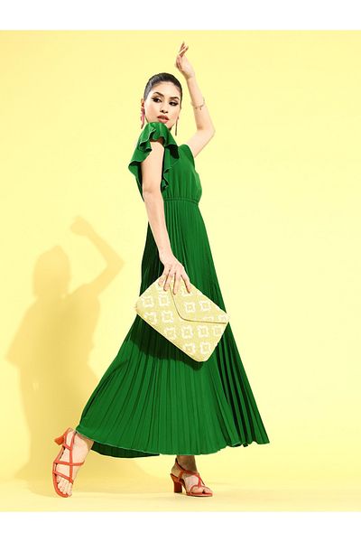 U&F By Styli Sweetheart Neck Pleated A-Line Maxi Dress