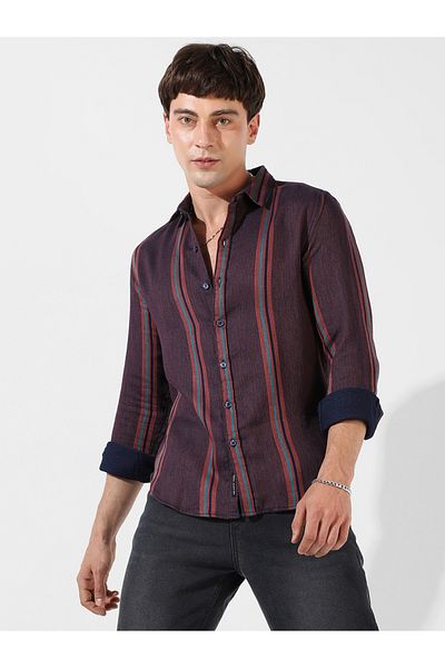 Campus Sutra By Styli Cotton Striped Casual Shirt