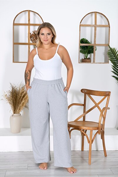 MyBen Kadın Büyük Beden Battal Iki Iplik Gri Eşofman Altı Xl /2xl /3xl /4xl /5xl 6xl Mybn03