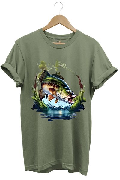WİDİ Μπλουζάκι με στάμπα Fishing Bass - Nature and Sea Design 100% βαμβάκι με κανονική εφαρμογή