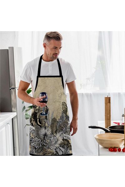 ADAHOME Elephant Designed Kitchen Apron (linen Fabric, International Washing and Fading Certificate)