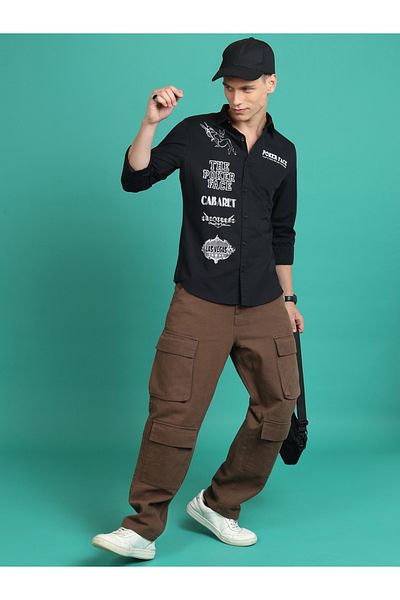 Ketch By Styli Spread Collar Slim Fit Typography Print Casual Shirt
