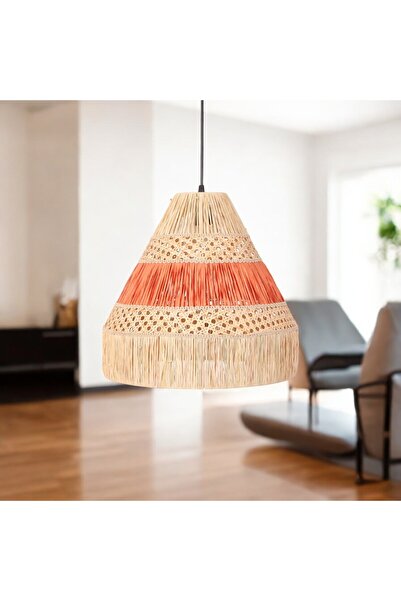 oceanpoint Natural Rafya & Hazeran Avize Sarkıt Lamba Tekli Özel Tasarım El Yapımı 40CM