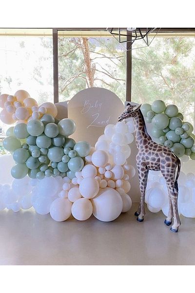 BalonEvi 50 Pieces Mold Green Salmon White Balloon 2022 Concept Safari Giraffe