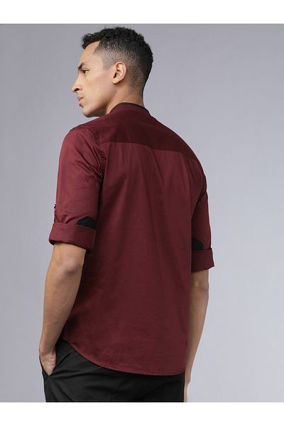 Highlander By Styli Piped Mandarin Collar Shirt with Shoulder Placket