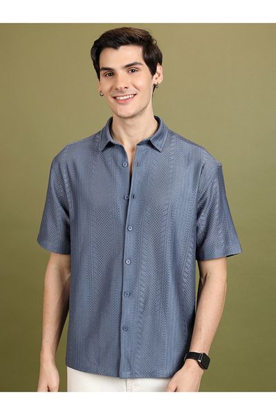 Highlander By Styli Oversized Jacquard Casual Shirt