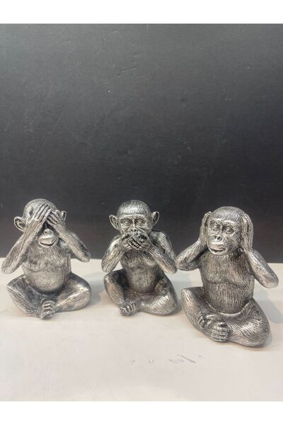 Peramari Dekoratif Polyester Üç Maymun Biblo Gümüş Eskitme