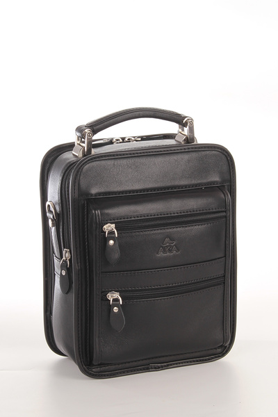 Aka Deri Men's Leather Bag with Strap - AKA LEATHER 307, Genuine Black