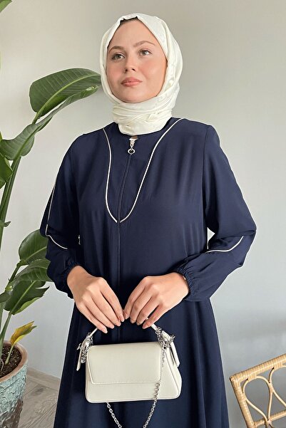 InStyle Navy Blue Ferace - Front Piping Detail