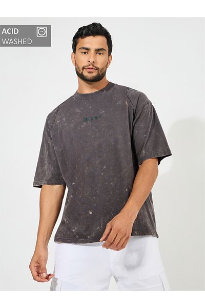 Styli Acid Washed Self Piping Heavy Jersey Oversized T-Shirt