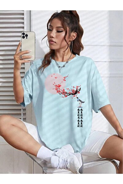 oneagılyazı Μπλουζάκι Oversize Bird Printed Floral