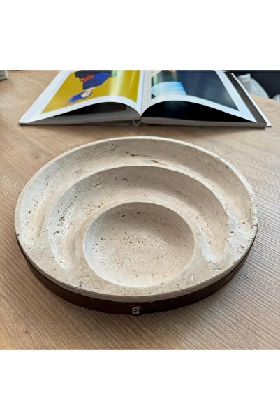 LİSPERA Marble Colored Round Compartment Leather Motif Presentation Holder