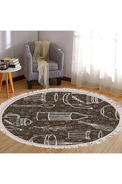 In House Velvet Turkish Round Decorative Carpet -Grey - 120x120 cm