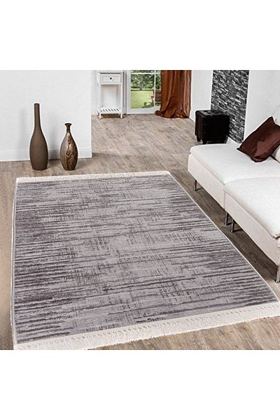 In House Velvet Turkish Rectangular Decorative Carpet -Dark Grey - 180x120 cm