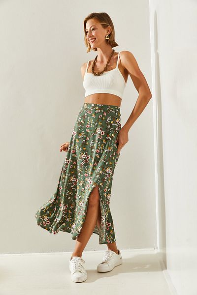 Bianco Lucci 60251034 Modell Schlitz und versteckter Reißverschluss Blumenmuster Damenrock