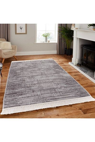 In House Velvet Turkish Rectangular Decorative Carpet -Dark Grey - 180x120 cm