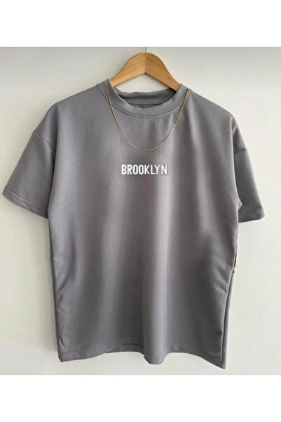 NO 601 Tricou oversize Dumangrisi unisex cu inscripții Brooklyn - Culoare Ash...