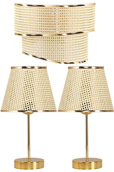 EvLight Rüzgar GOLD Single Pendant Chandelier and Gold Lampshade Set - Striped Hazeran Pasta