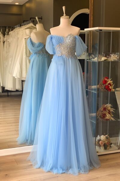 Lenta Moda Buz Mavi Göğsü Drapeli Detaylı Maxi Boy Abiye Ve Gece Elbisesi