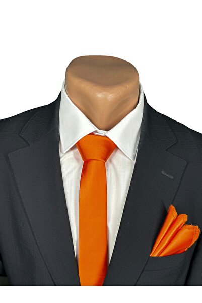 HARES Limited Edition Orange Satin Tie & Handkerchief