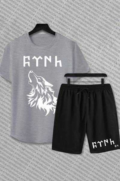 Massgai Μπλουζάκι και σορτς Ulu Wolf Printed Unisex Oversize - Σετ 2 τεμαχίων