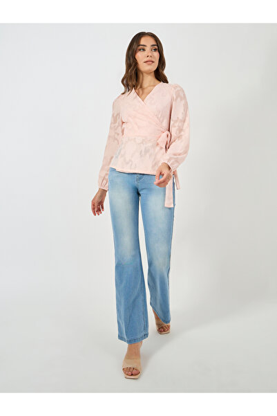 Styli Floral Pattern Burnout Wrap Top with Tie Belt