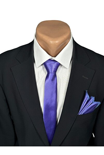 HARES Purple Satin Limited Edition Handmade Tie and Handkerchief