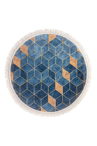 In House Velvet Turkish Round Decorative Carpet -Gold - 120x120 cm