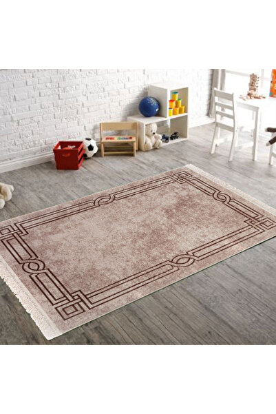 In House Velvet Turkish Rectangular Decorative Carpet -Brown - 180x120 cm